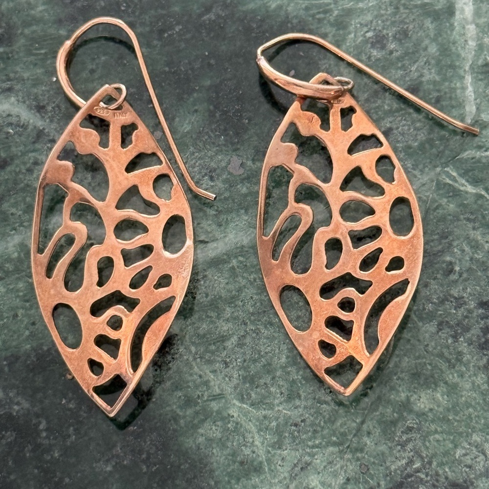 18k Gold Plated Filigree Leaf Drop Earrings